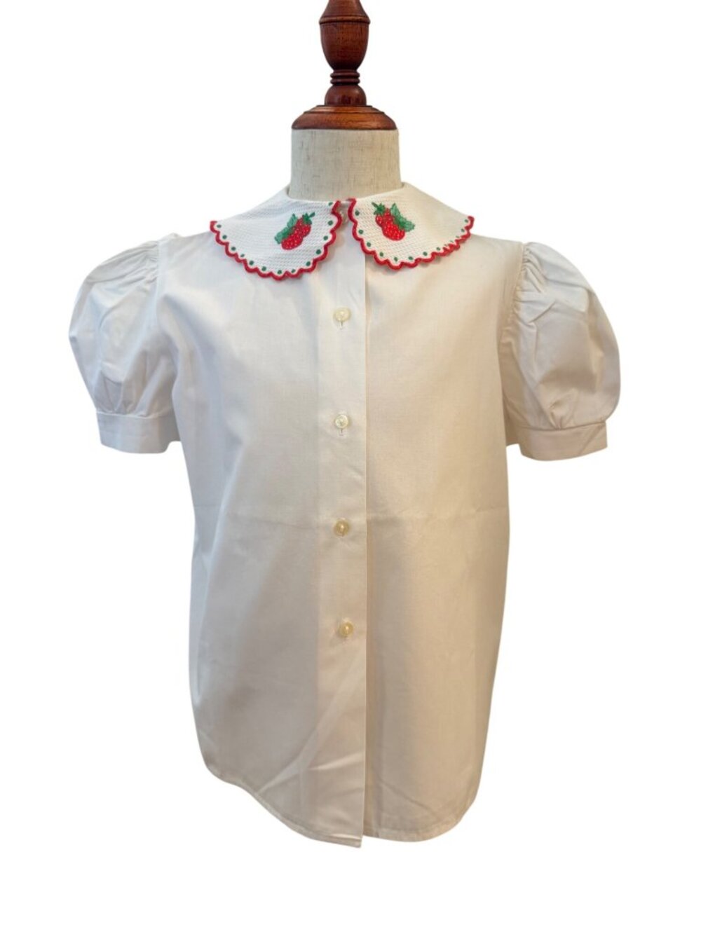Vintage‎ Strawberry Embroidered Peter Pan Collar Blouse Girls Size 10 White